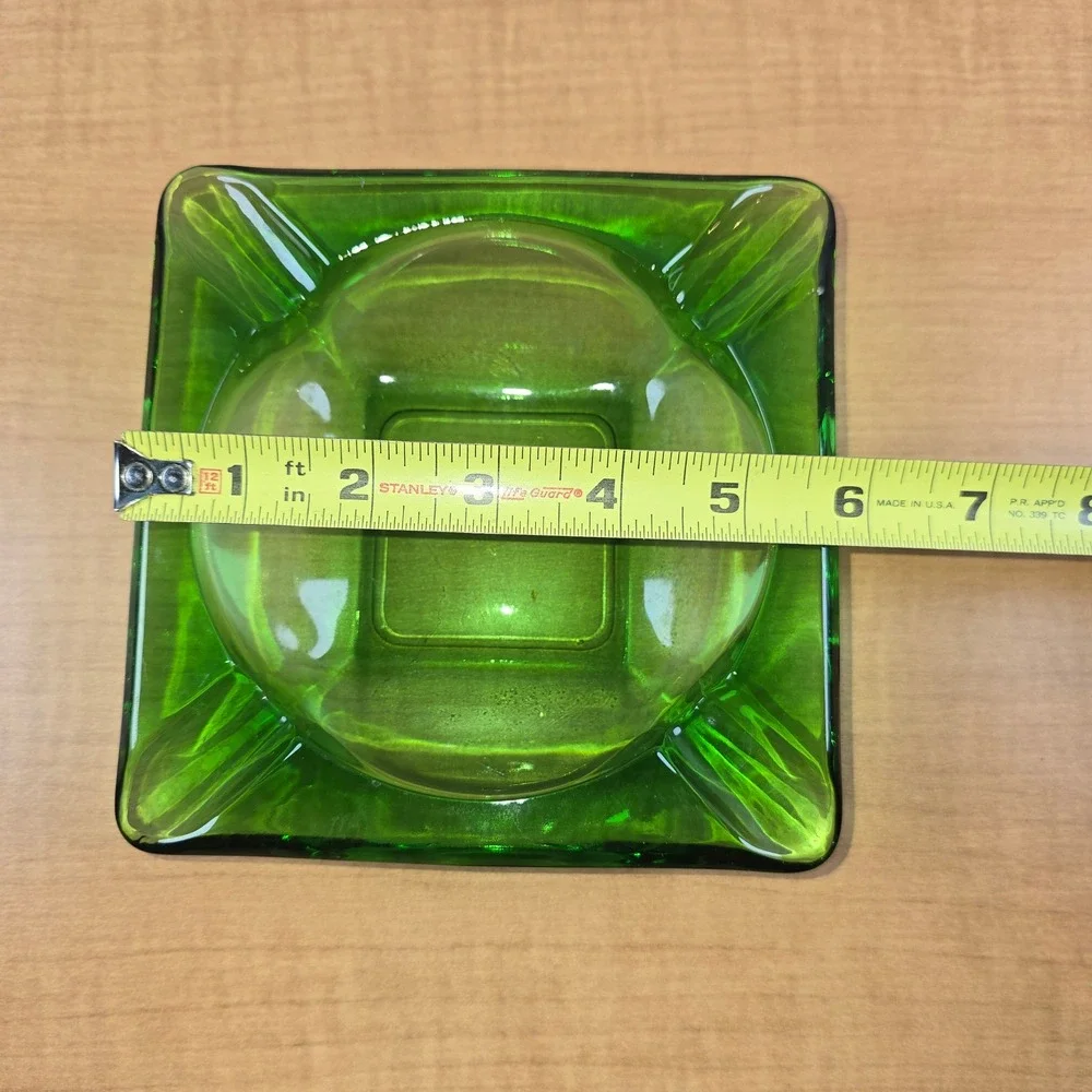 Vintage MCM Square Green Ashtray 6